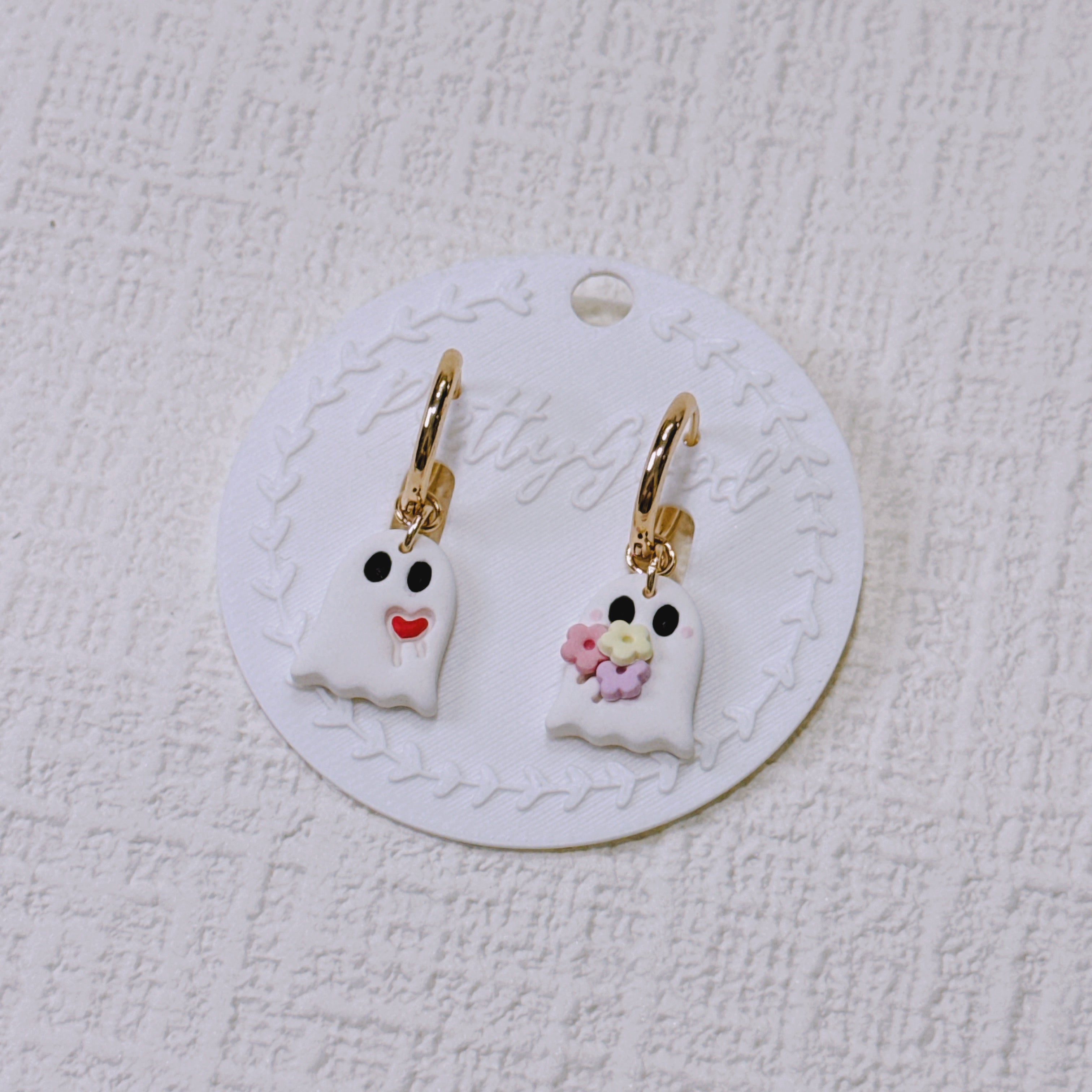 Handcrafted Ghost Earrings – Cute & Floral Halloween or Summerween Huggies