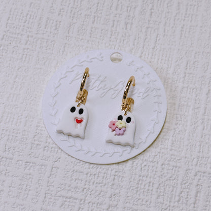 Handcrafted Ghost Earrings – Cute & Floral Halloween or Summerween Huggies