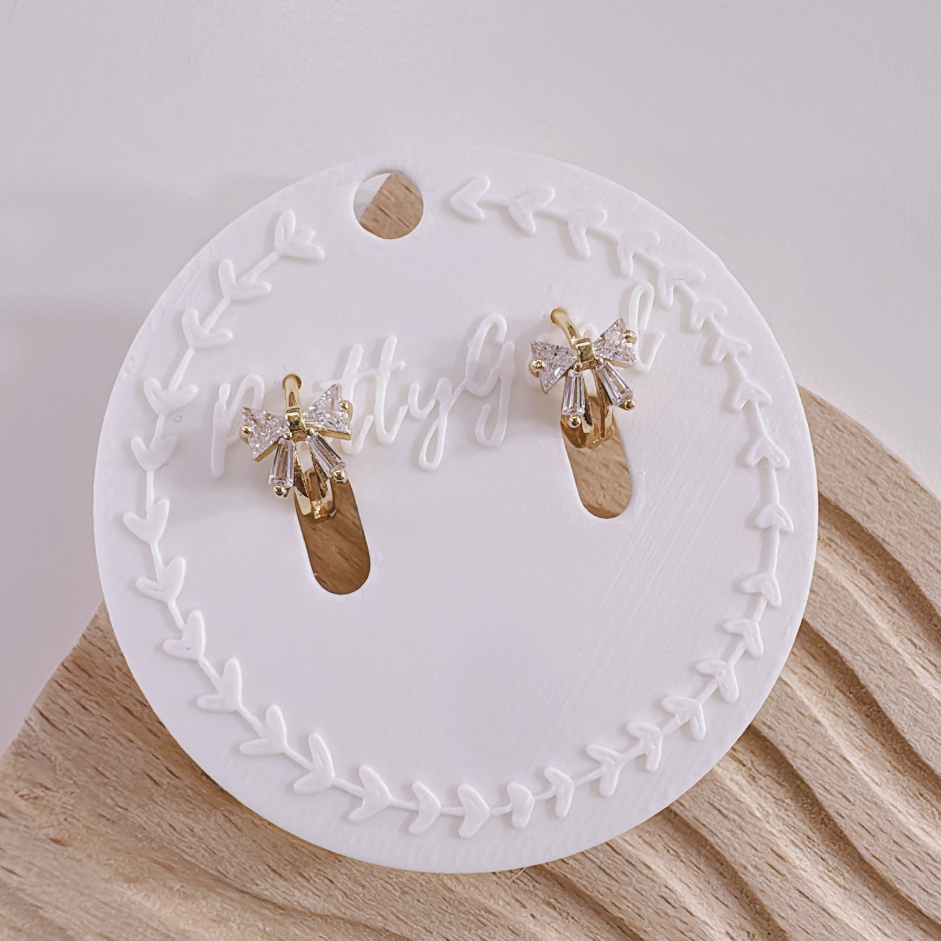 14K Gold Plated Mini Huggie Hoop Earrings with Zircon Ribbon Embellishment