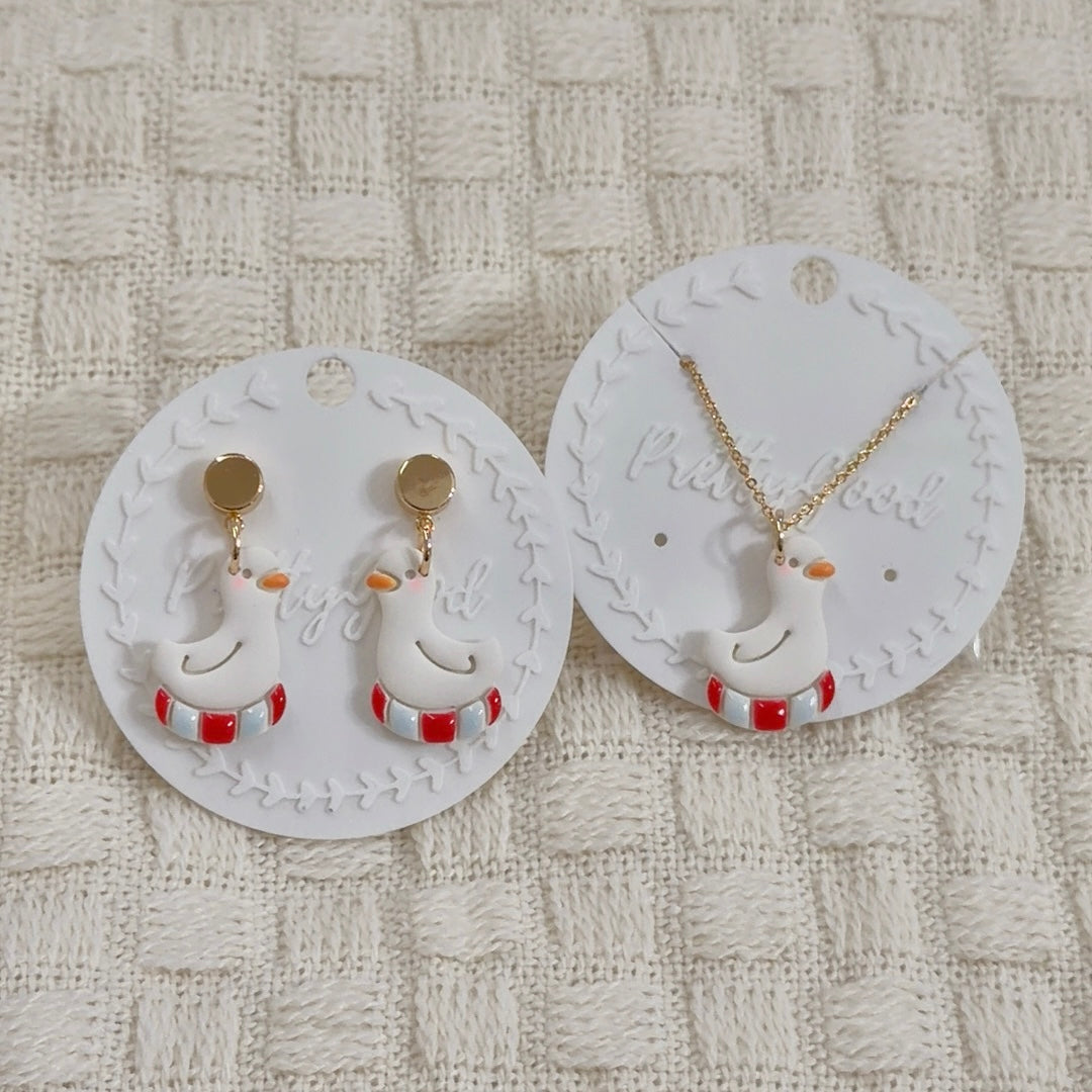 Duck Float Earrings Necklace Set Cute Summer Duck Jewelry Gold Plated Dangle Necklace Handmade Lightweight