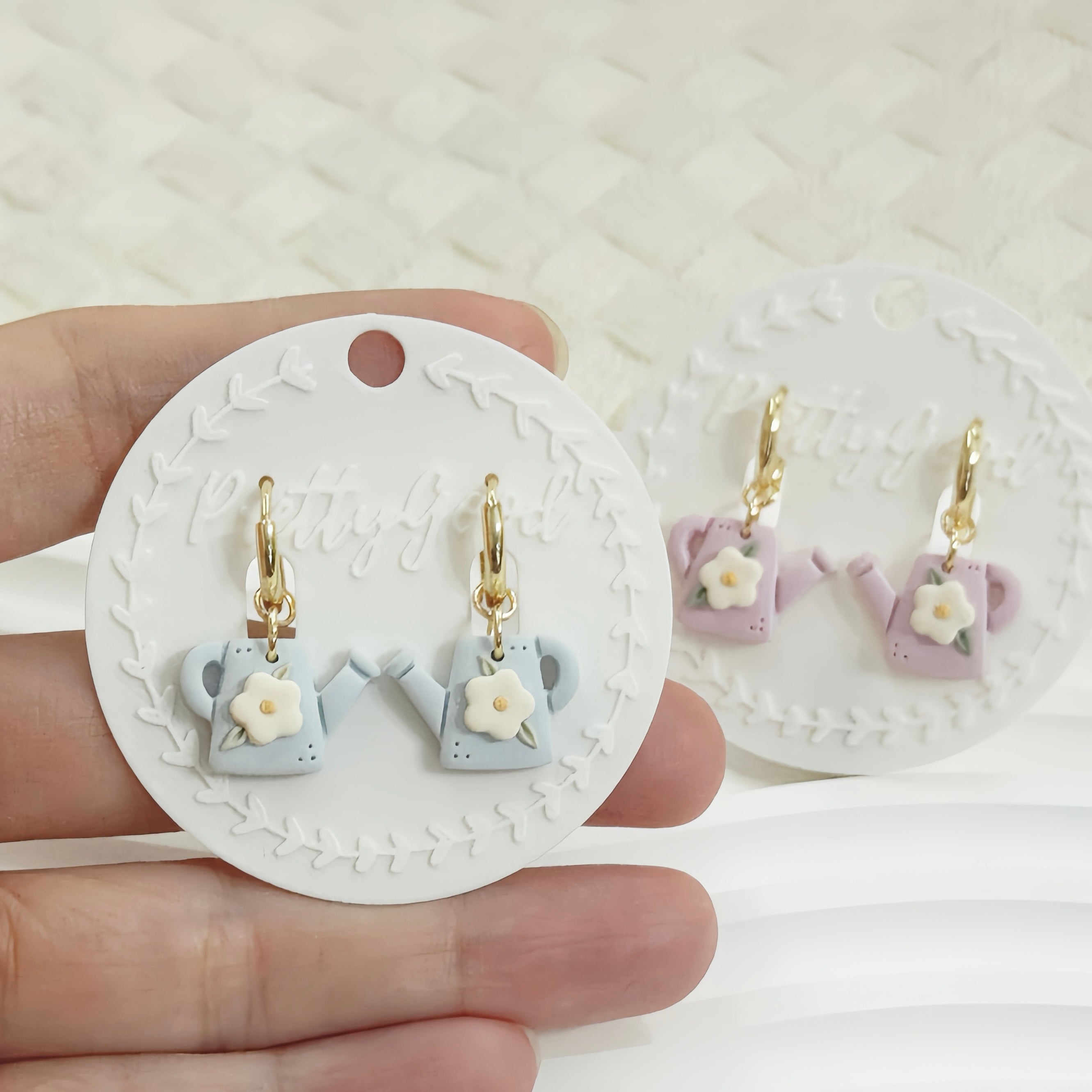 Floral Watering Can Polymer Clay Earrings | Cute Garden Dangle | Handmade Pastel Jewelry