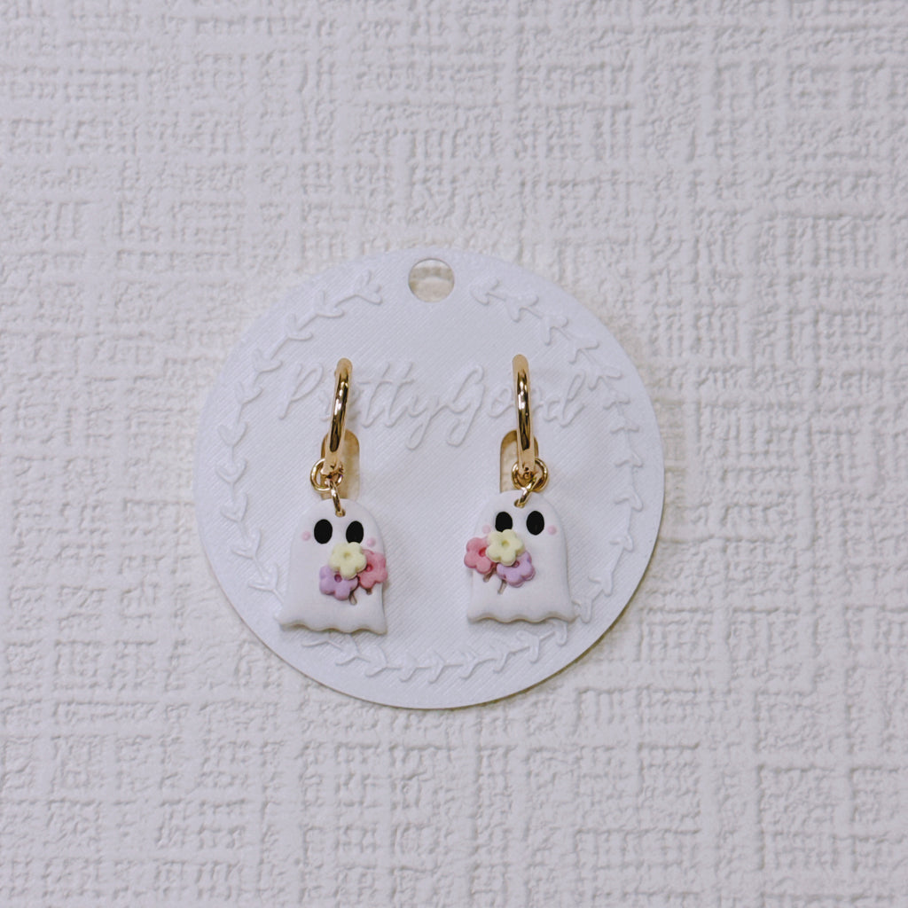 Handcrafted Ghost Earrings – Cute & Floral Halloween or Summerween Huggies