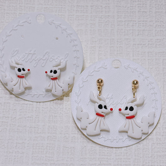 Handcrafted Ghost Dog Earrings, Cute Halloween & Christmas Inspired Studs and Dangles