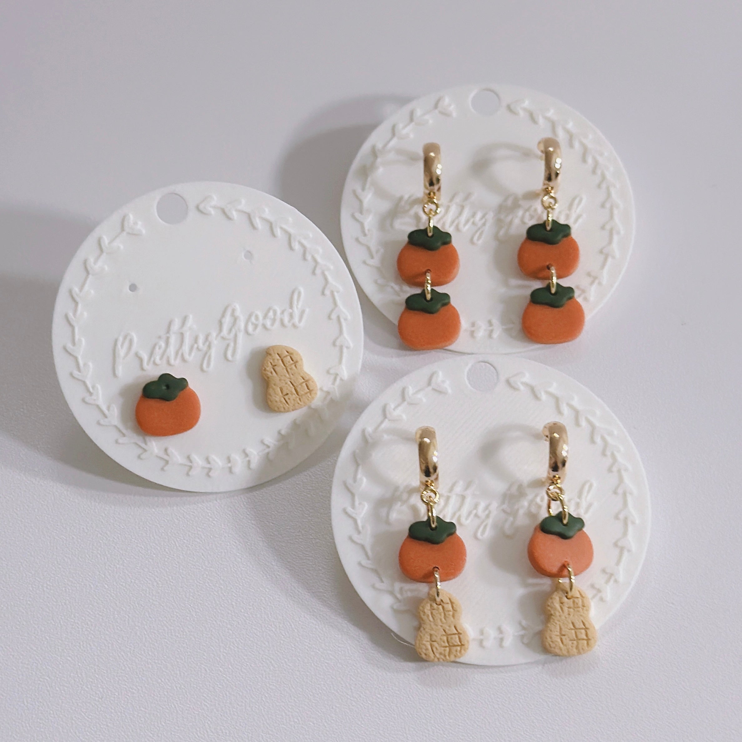 Handmade Persimmon Peanut Lucky Earrings 好运耳环