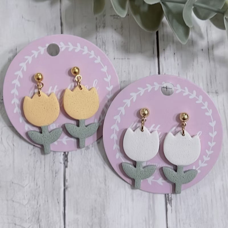Minimalist Tulip Dangle Earrings | Handmade Polymer Clay Flower Earrings