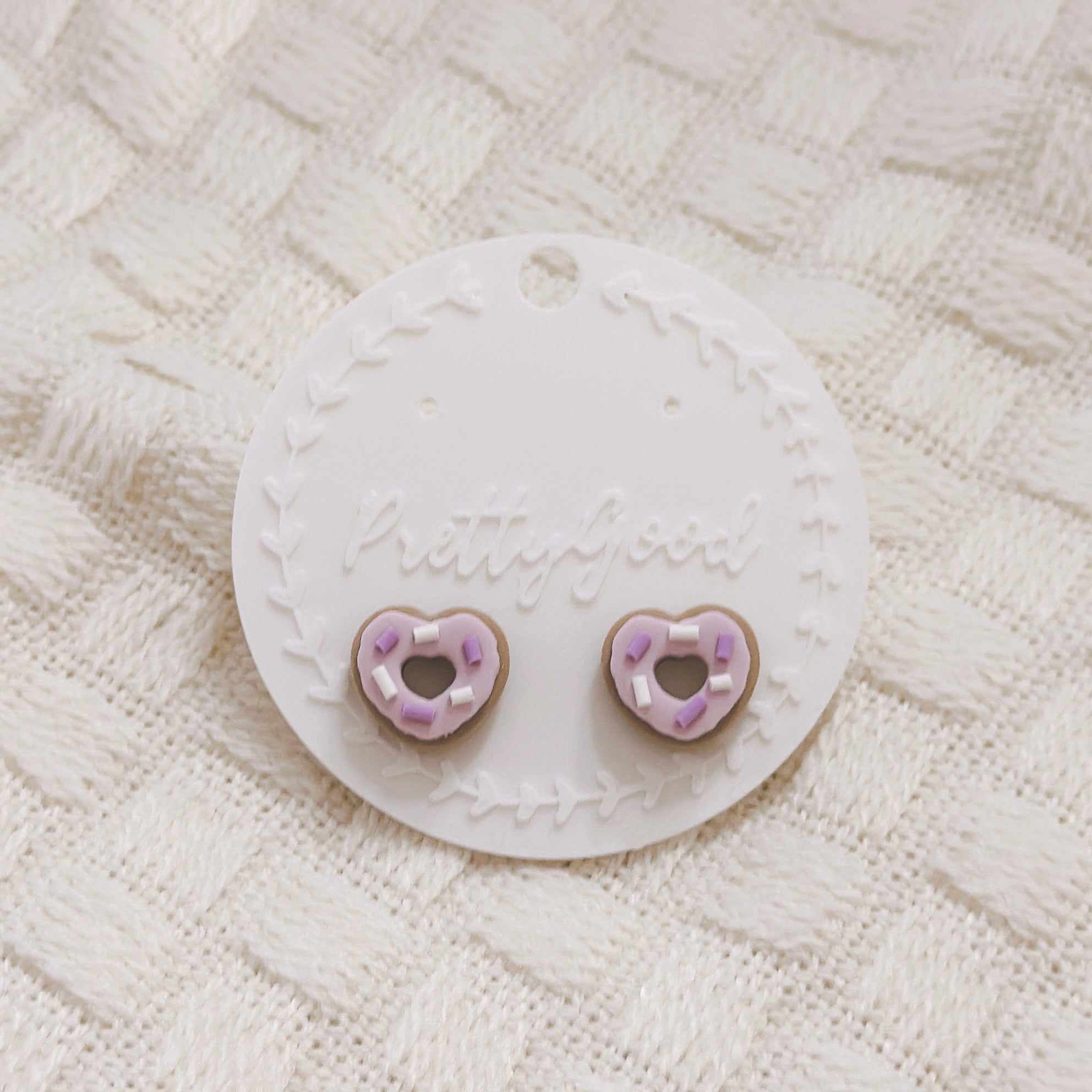 Heart Donut Stud Earrings – Handmade Polymer Clay Donut Earrings in Pink or Red Icing with Sprinkles, Cute Food-Inspired