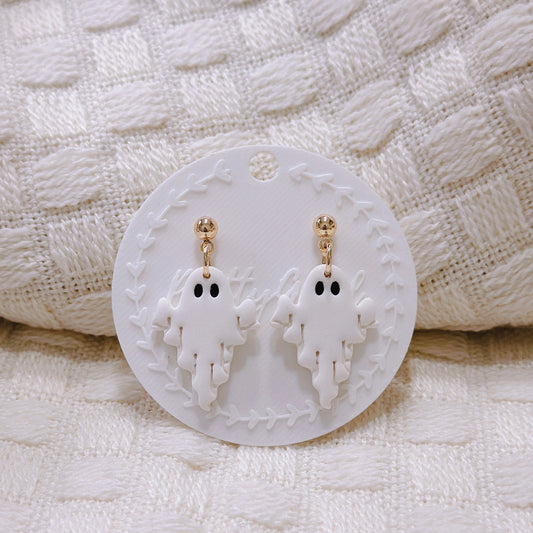 Handcrafted Draped Ghost Dangle Earrings – Simple Yet Cute White Polymer Clay Halloween Jewelry