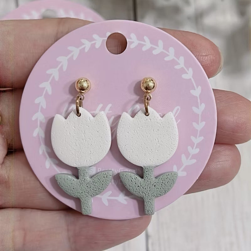 Minimalist Tulip Dangle Earrings | Handmade Polymer Clay Flower Earrings