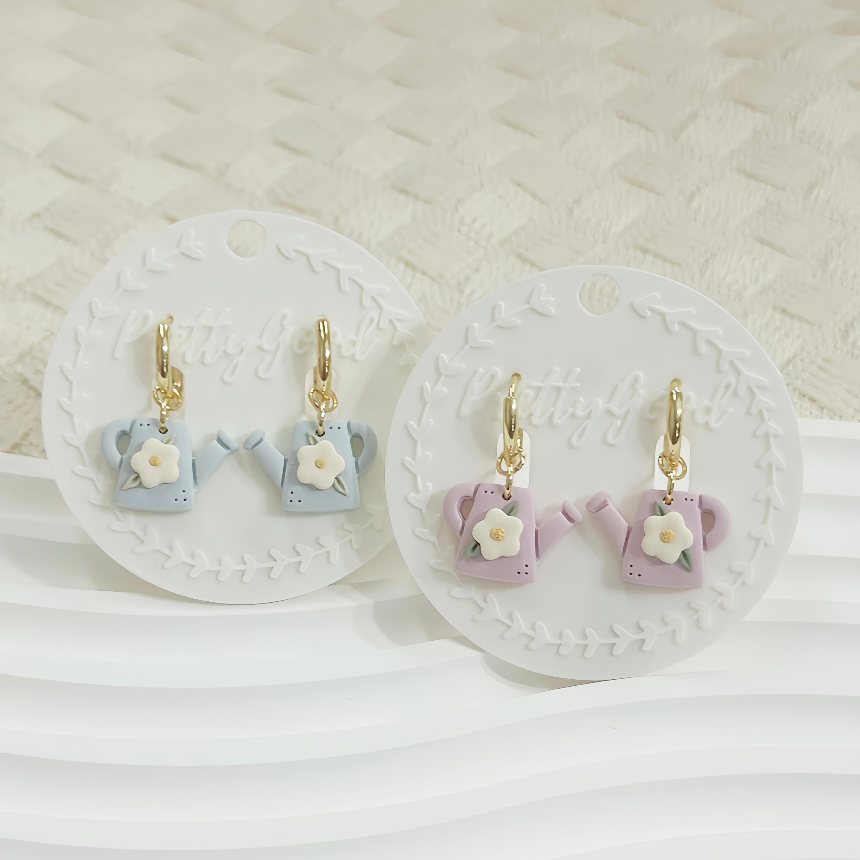 Floral Watering Can Polymer Clay Earrings | Cute Garden Dangle | Handmade Pastel Jewelry