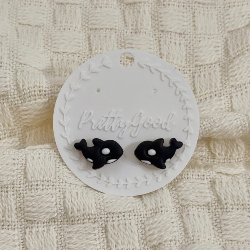 Baby Orca Studs, Handmade in SG, Polymer Clay Earrings
