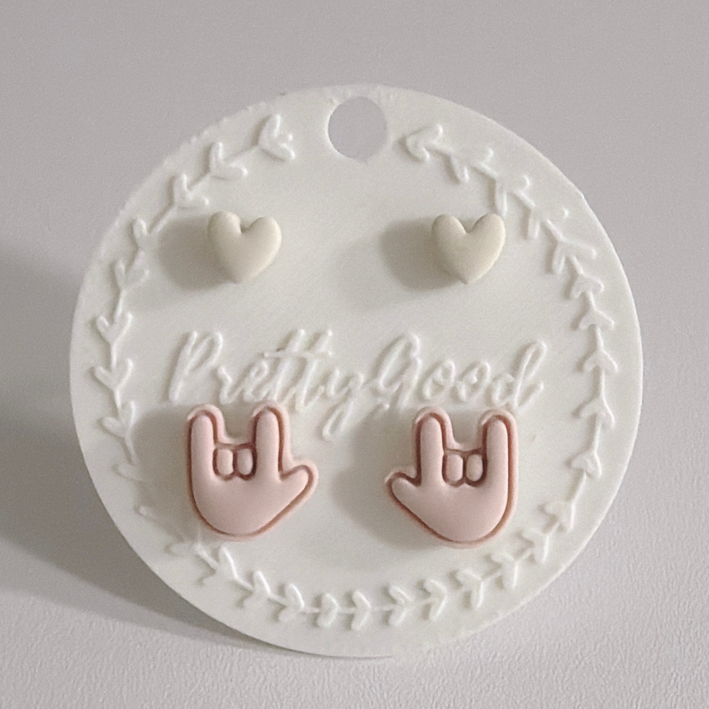 ASL I Love You Hand Sign Stud Earrings, Pastel Heart Studs, Handcrafted in Singapore, Cute Everyday Gift