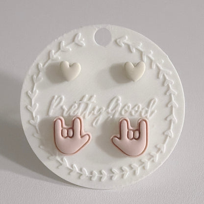 ASL I Love You Hand Sign Stud Earrings, Pastel Heart Studs, Handcrafted in Singapore, Cute Everyday Gift