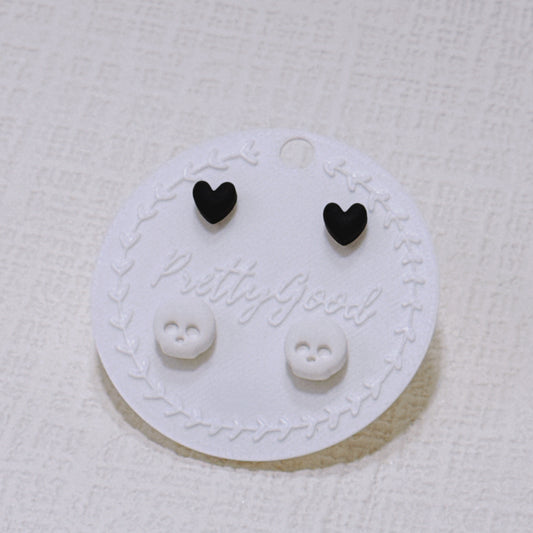 Handcrafted Skull & Heart Stud Earrings Set, Cute Gothic Summerween Jewelry