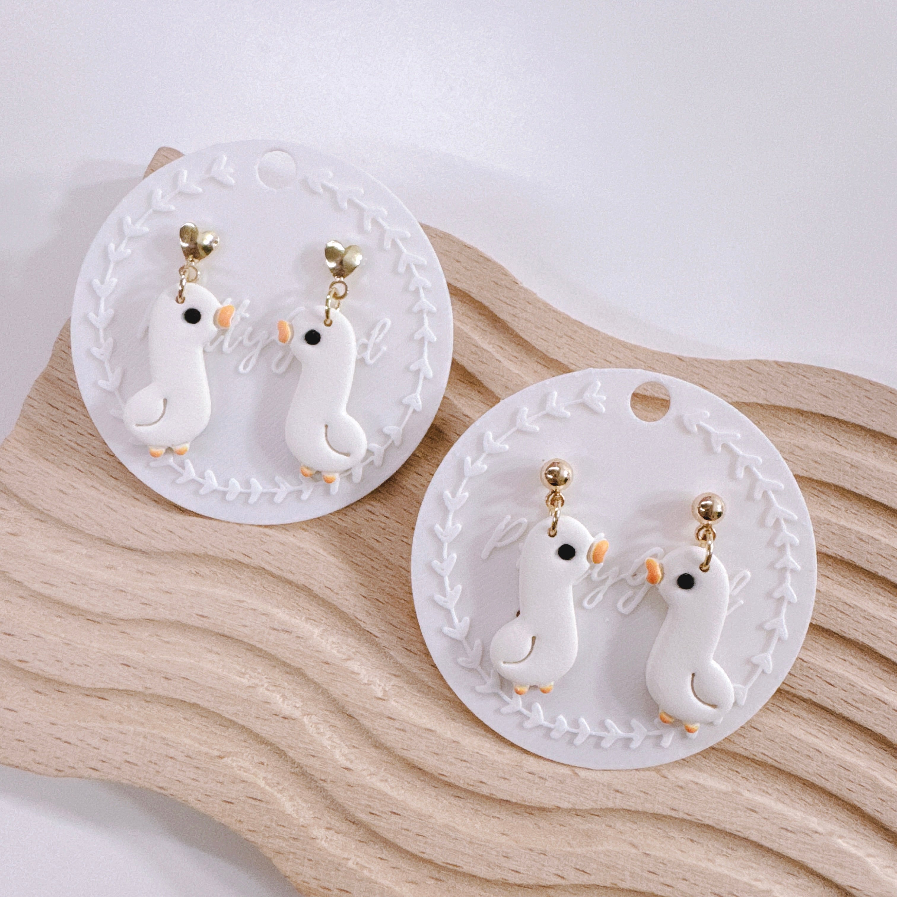 Handcrafted Chubby White Duck Dangle Earrings – Cute & Spring-Ready