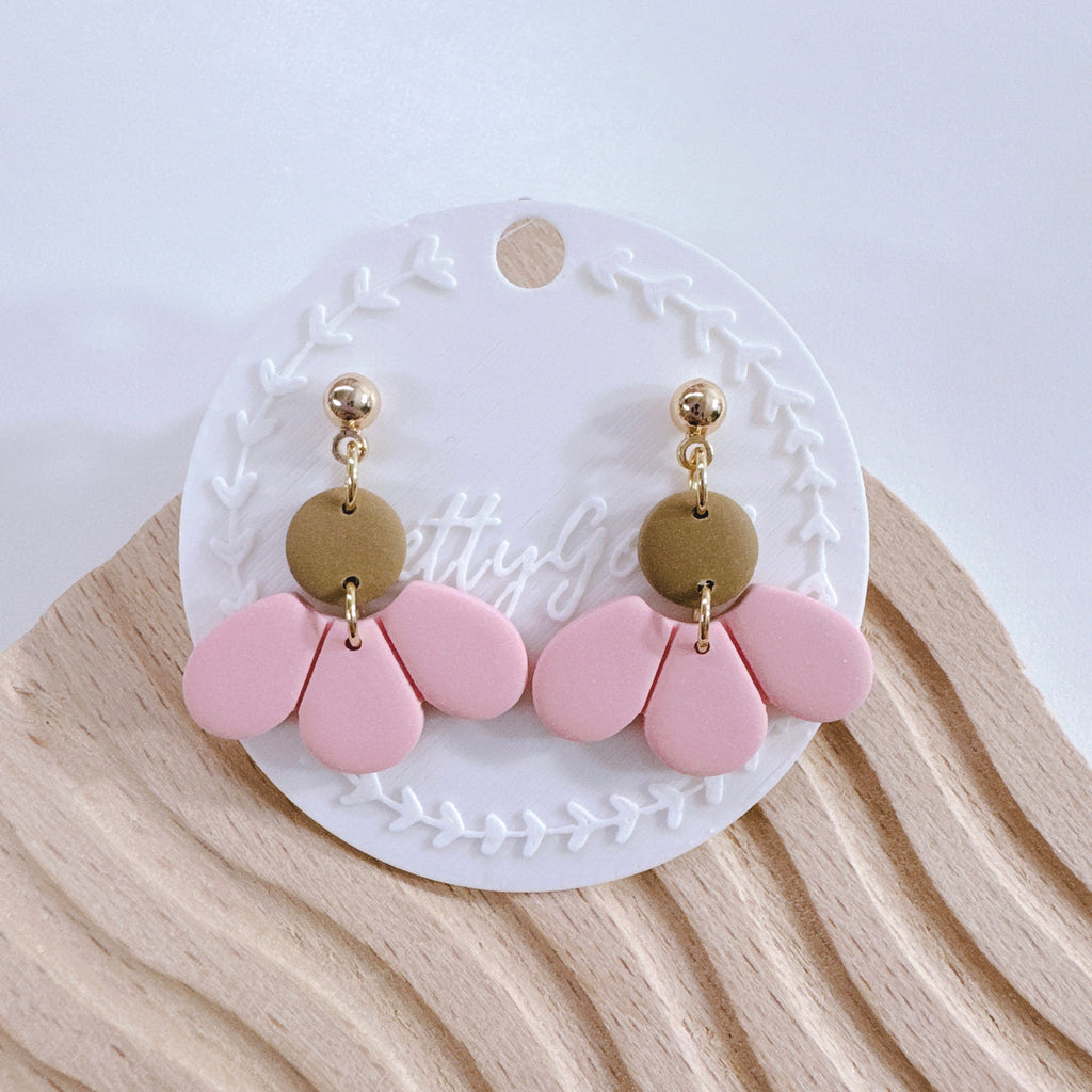 Handcrafted Pastel Pink Half Daisy Dangle Earrings – Perfect for Spring