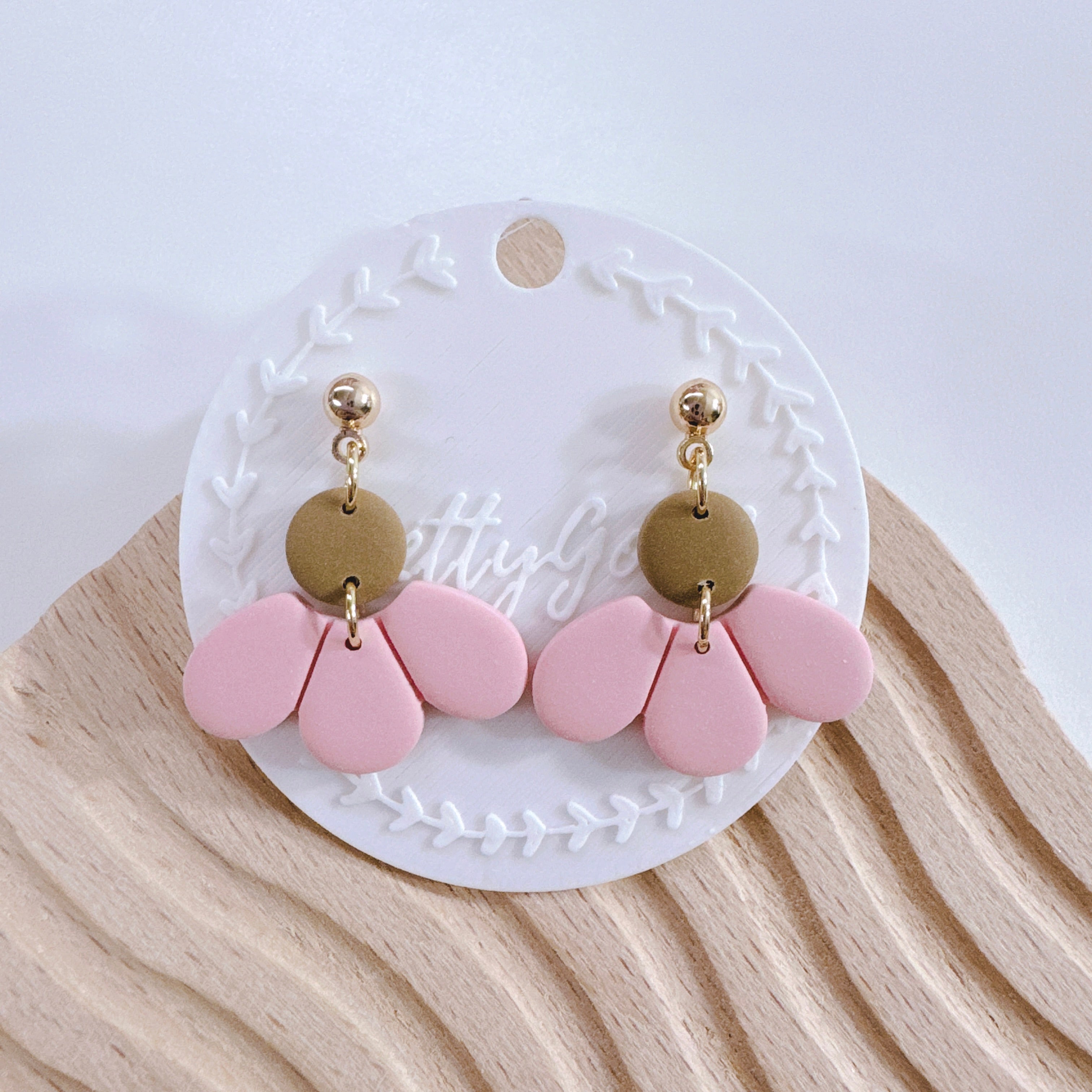 Handcrafted Pastel Pink Half Daisy Dangle Earrings – Perfect for Spring