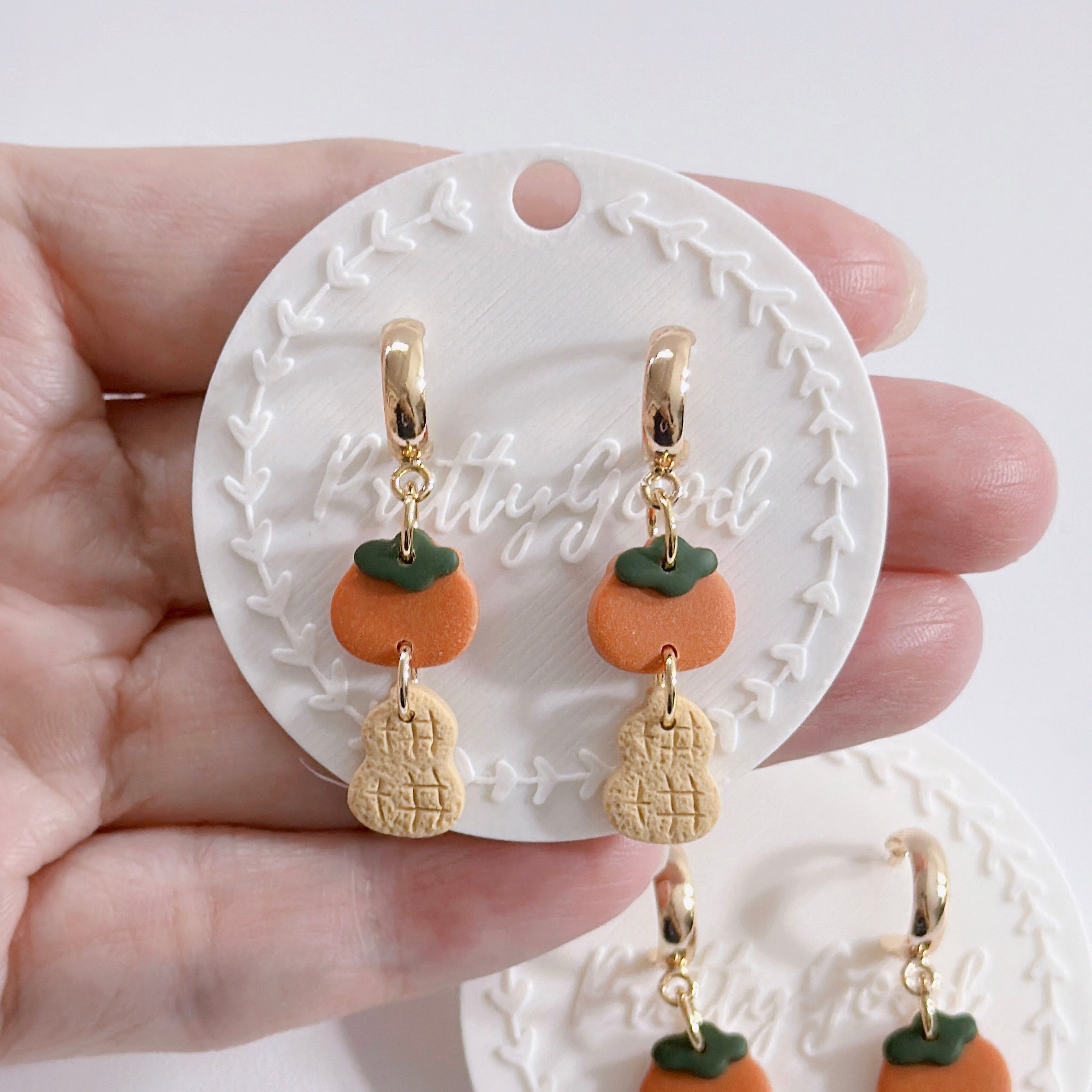Handmade Persimmon Peanut Lucky Earrings 好运耳环
