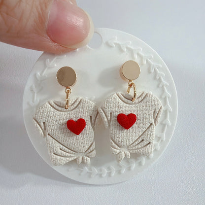 Heart T-Shirt Dangle Earrings | Handmade Polymer Clay Love Earrings | Gift for Her