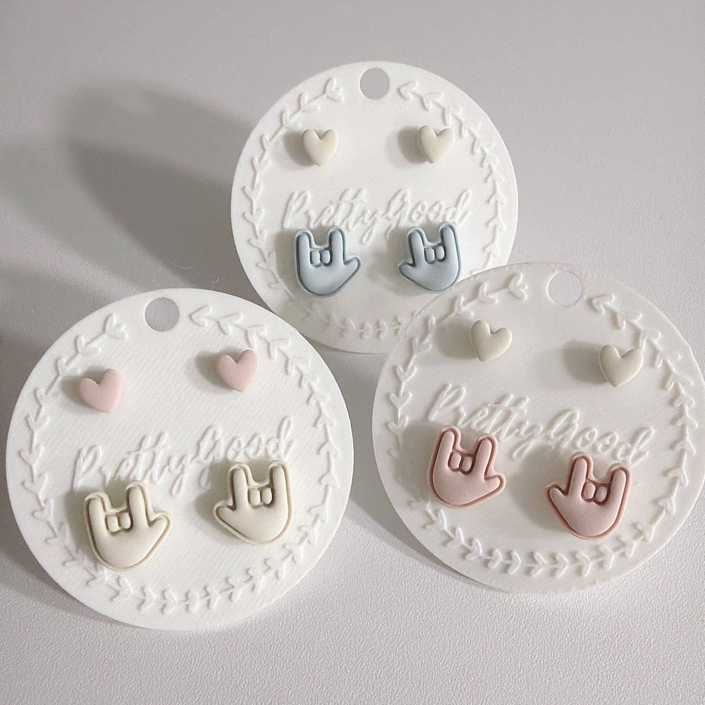 ASL I Love You Hand Sign Stud Earrings, Pastel Heart Studs, Handcrafted in Singapore, Cute Everyday Gift