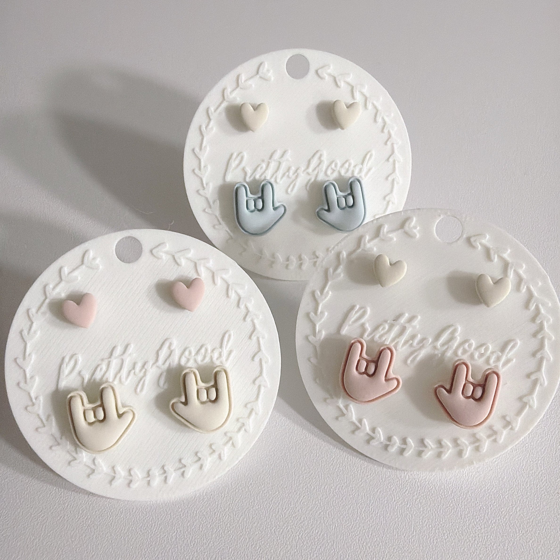 ASL I Love You Hand Sign Stud Earrings, Pastel Heart Studs, Handcrafted in Singapore, Cute Everyday Gift