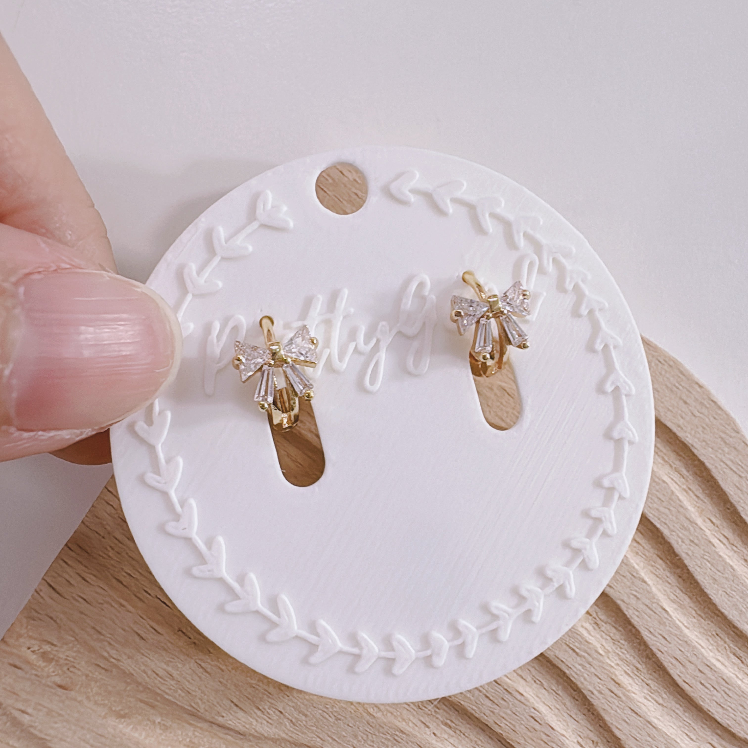 14K Gold Plated Mini Huggie Hoop Earrings with Zircon Ribbon Embellishment