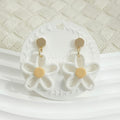 Hollow Daisy Outline Polymer Clay Earrings | Minimal White Floral Dangle | Handmade Lightweight Jewelry