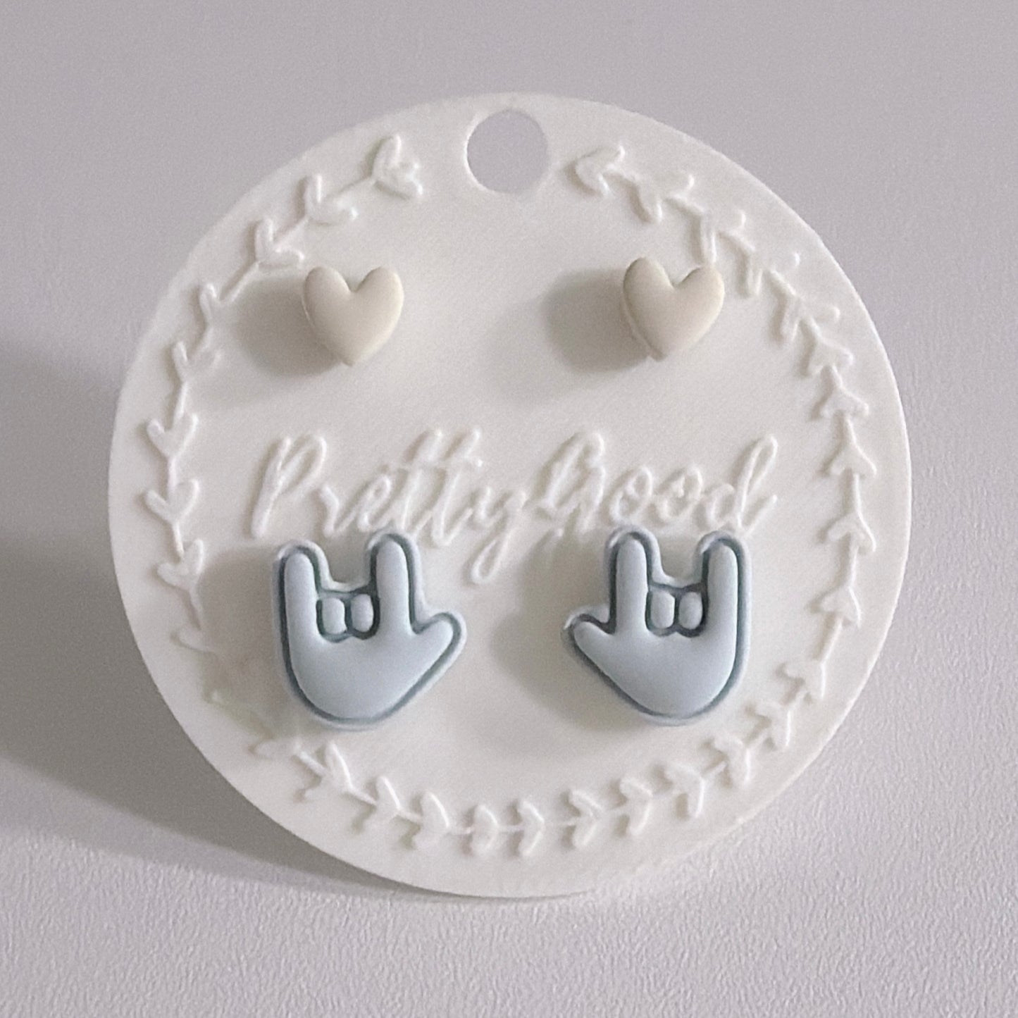 ASL I Love You Hand Sign Stud Earrings, Pastel Heart Studs, Handcrafted in Singapore, Cute Everyday Gift