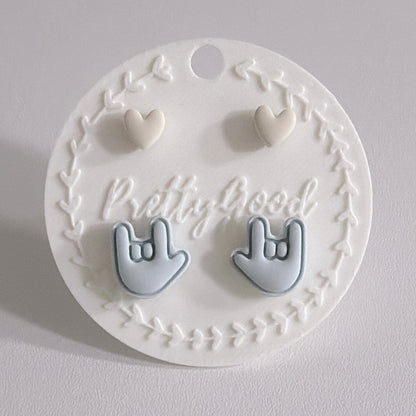 ASL I Love You Hand Sign Stud Earrings, Pastel Heart Studs, Handcrafted in Singapore, Cute Everyday Gift