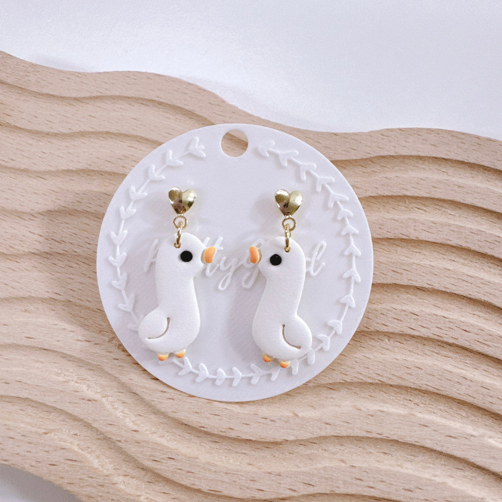 Handcrafted Chubby White Duck Dangle Earrings – Cute & Spring-Ready
