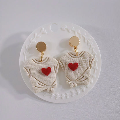Heart T-Shirt Dangle Earrings | Handmade Polymer Clay Love Earrings | Gift for Her
