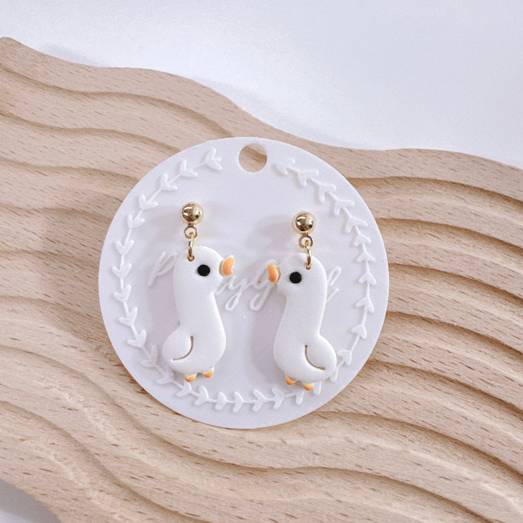 Handcrafted Chubby White Duck Dangle Earrings – Cute & Spring-Ready