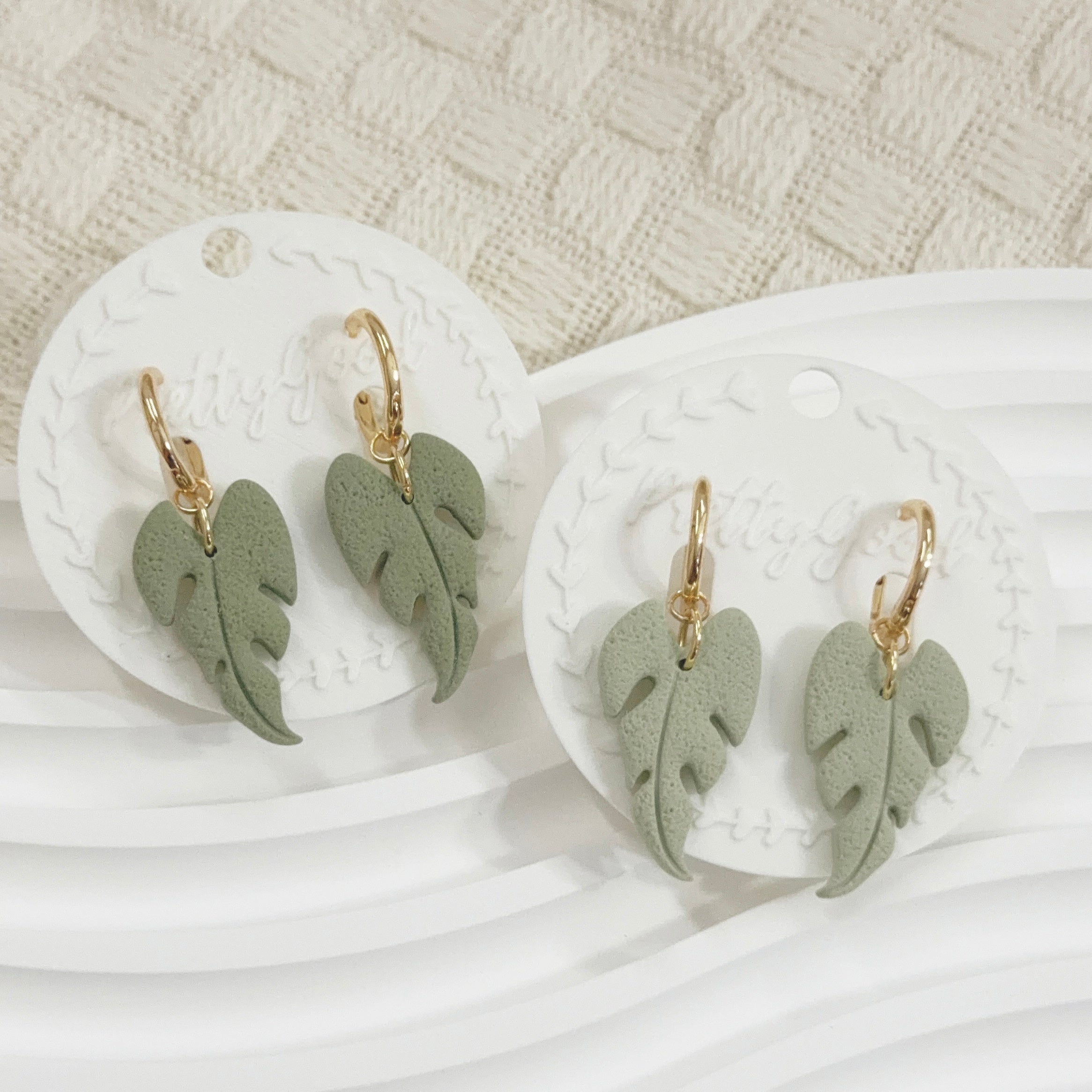 Soft Sage Leaf Polymer Clay Dangle Earrings | Minimal Green Everyday Jewelry