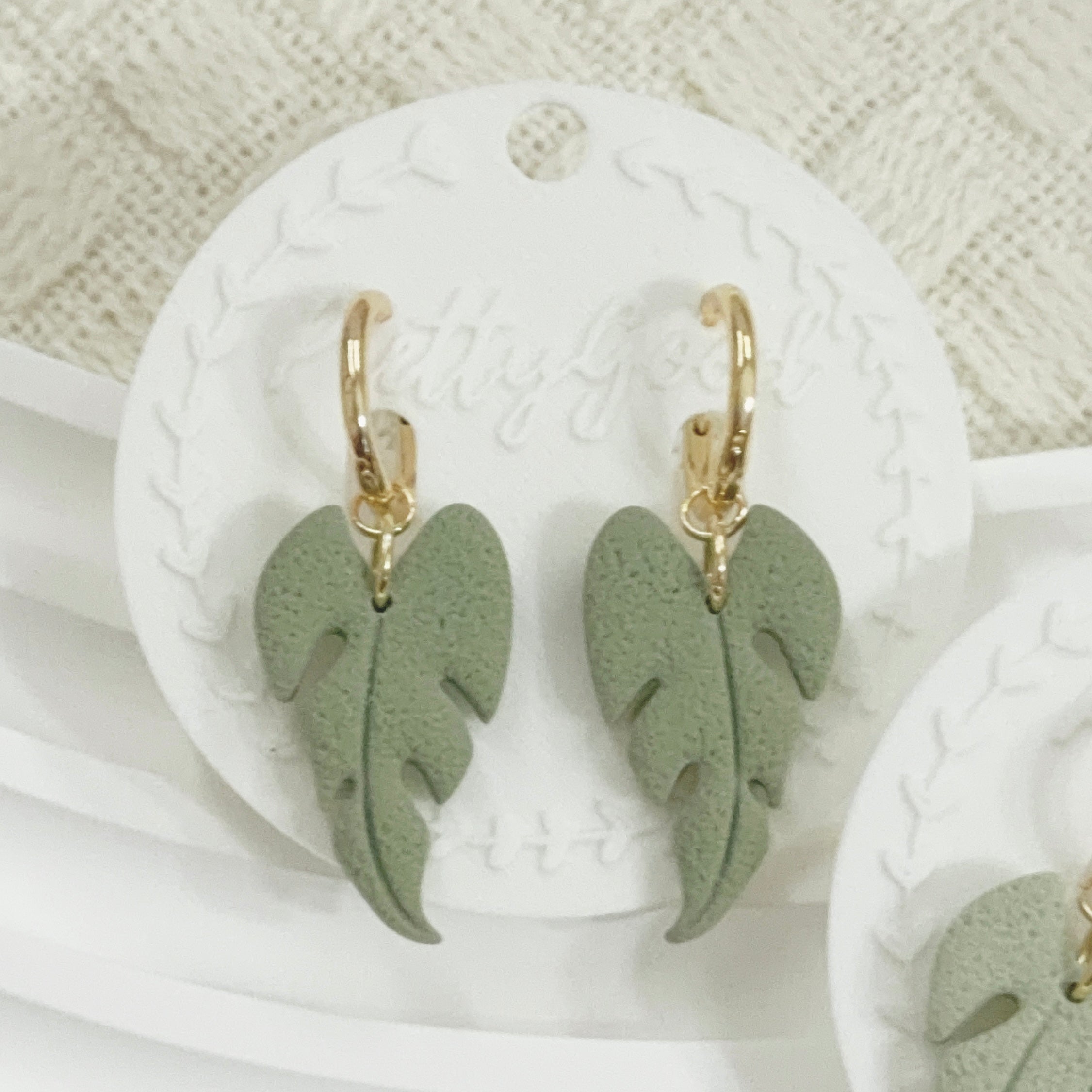 Soft Sage Leaf Polymer Clay Dangle Earrings | Minimal Green Everyday Jewelry