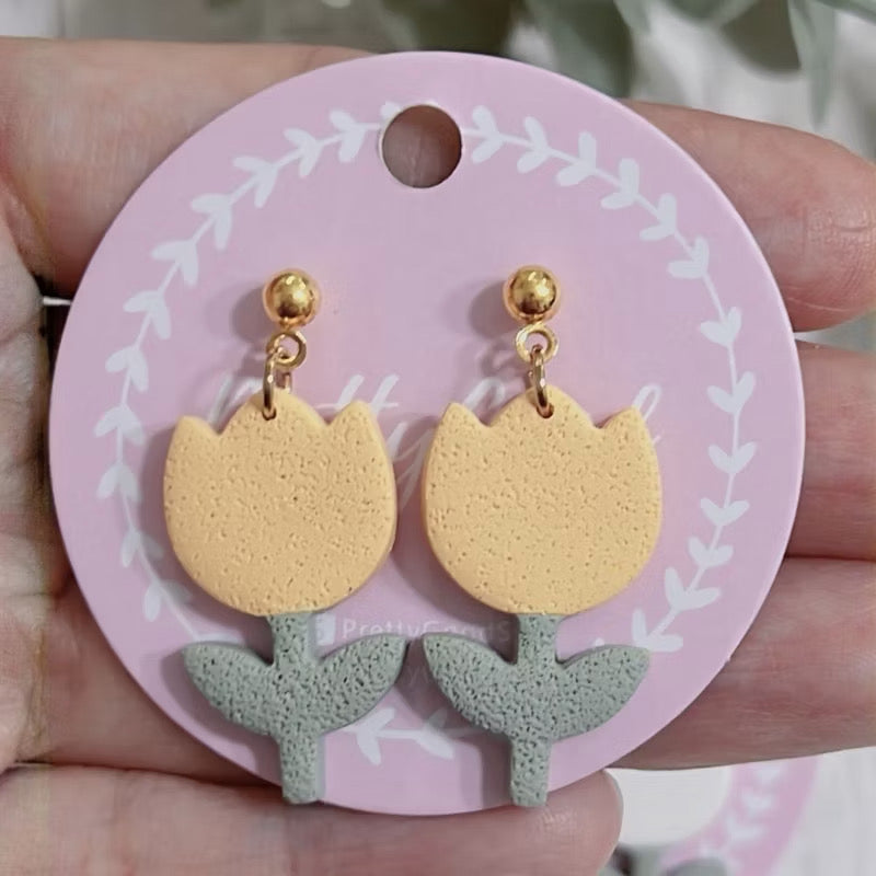 Minimalist Tulip Dangle Earrings | Handmade Polymer Clay Flower Earrings