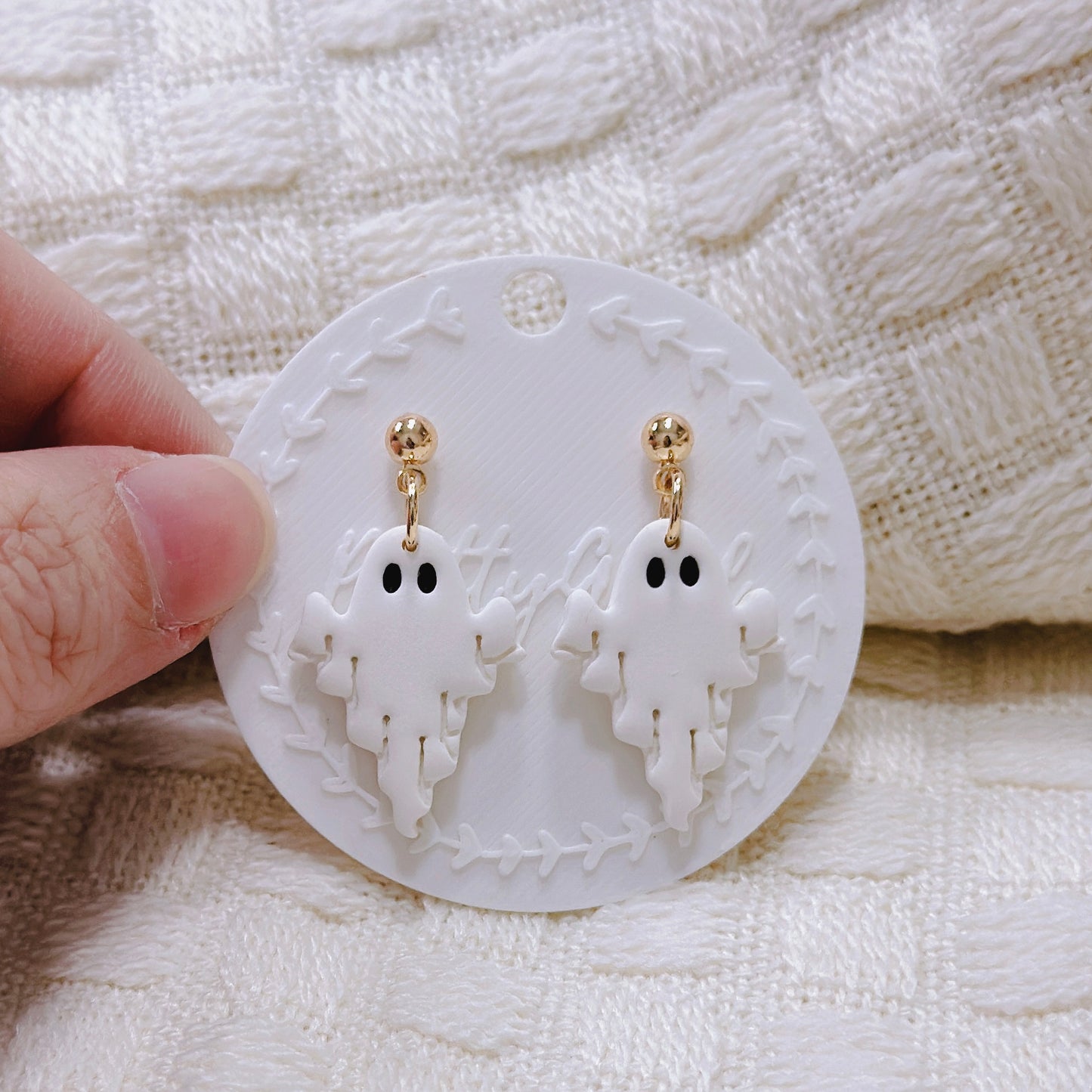 Handcrafted Draped Ghost Dangle Earrings – Simple Yet Cute White Polymer Clay Halloween Jewelry