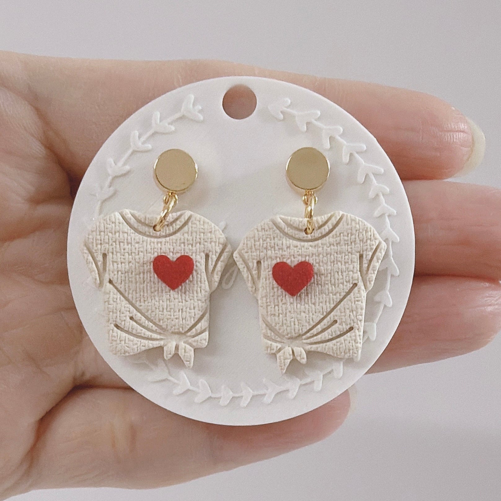 Heart T-Shirt Dangle Earrings | Handmade Polymer Clay Love Earrings | Gift for Her