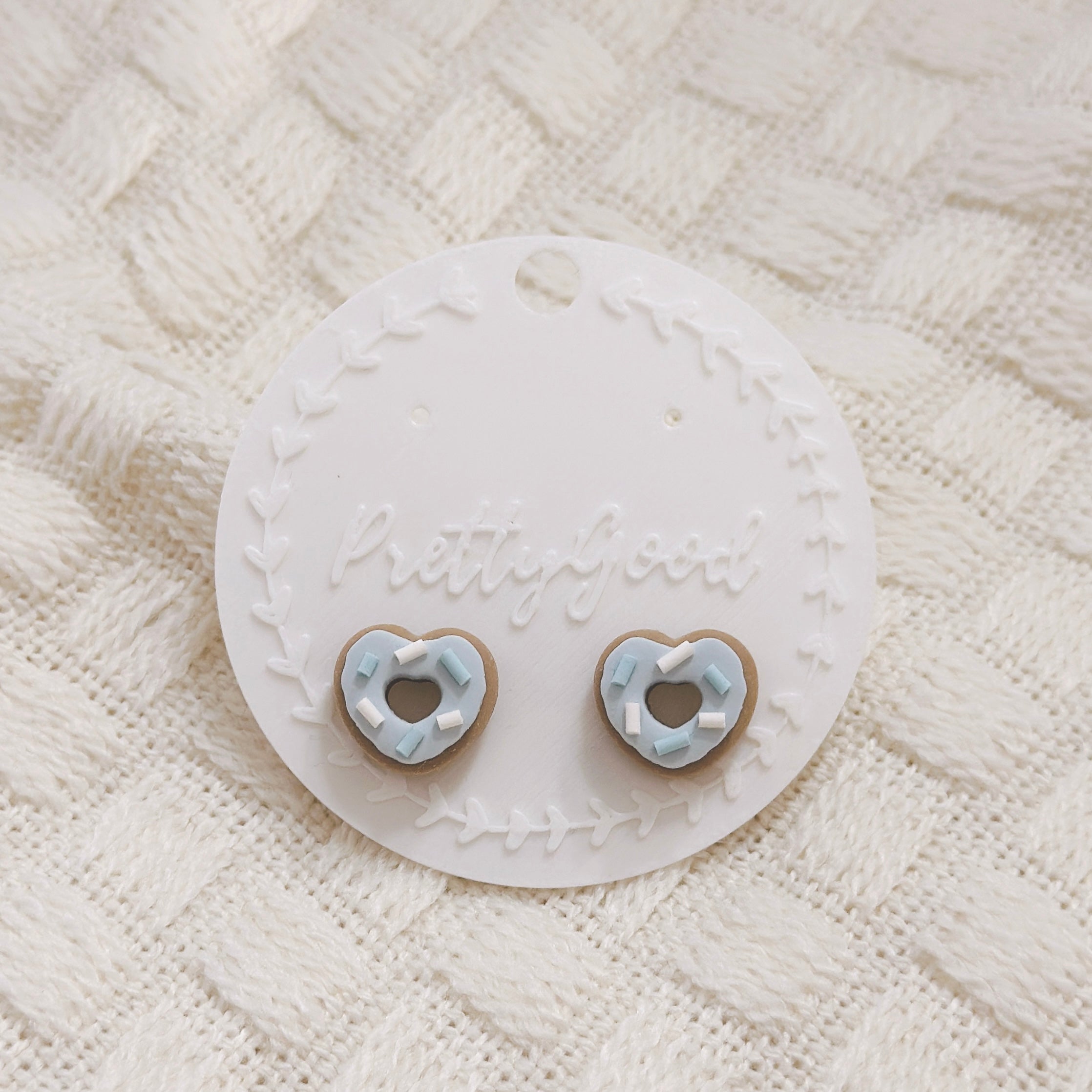 Heart Donut Stud Earrings – Handmade Polymer Clay Donut Earrings in Pink or Red Icing with Sprinkles, Cute Food-Inspired