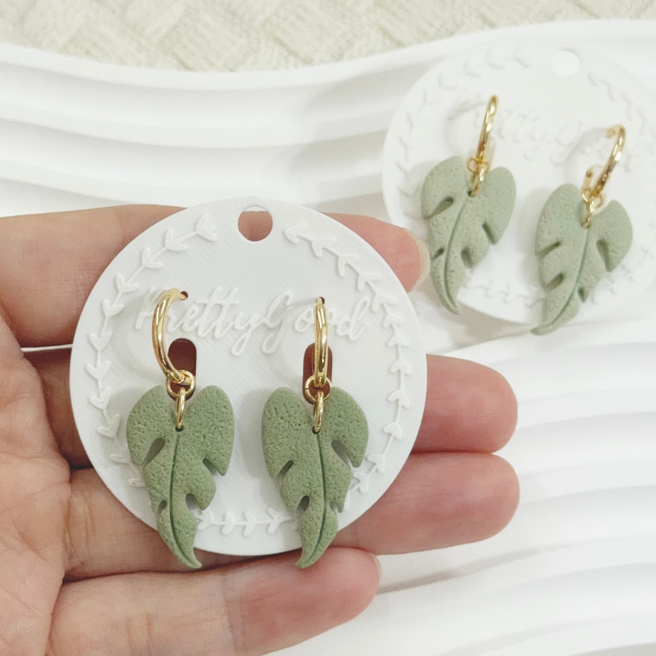 Soft Sage Leaf Polymer Clay Dangle Earrings | Minimal Green Everyday Jewelry