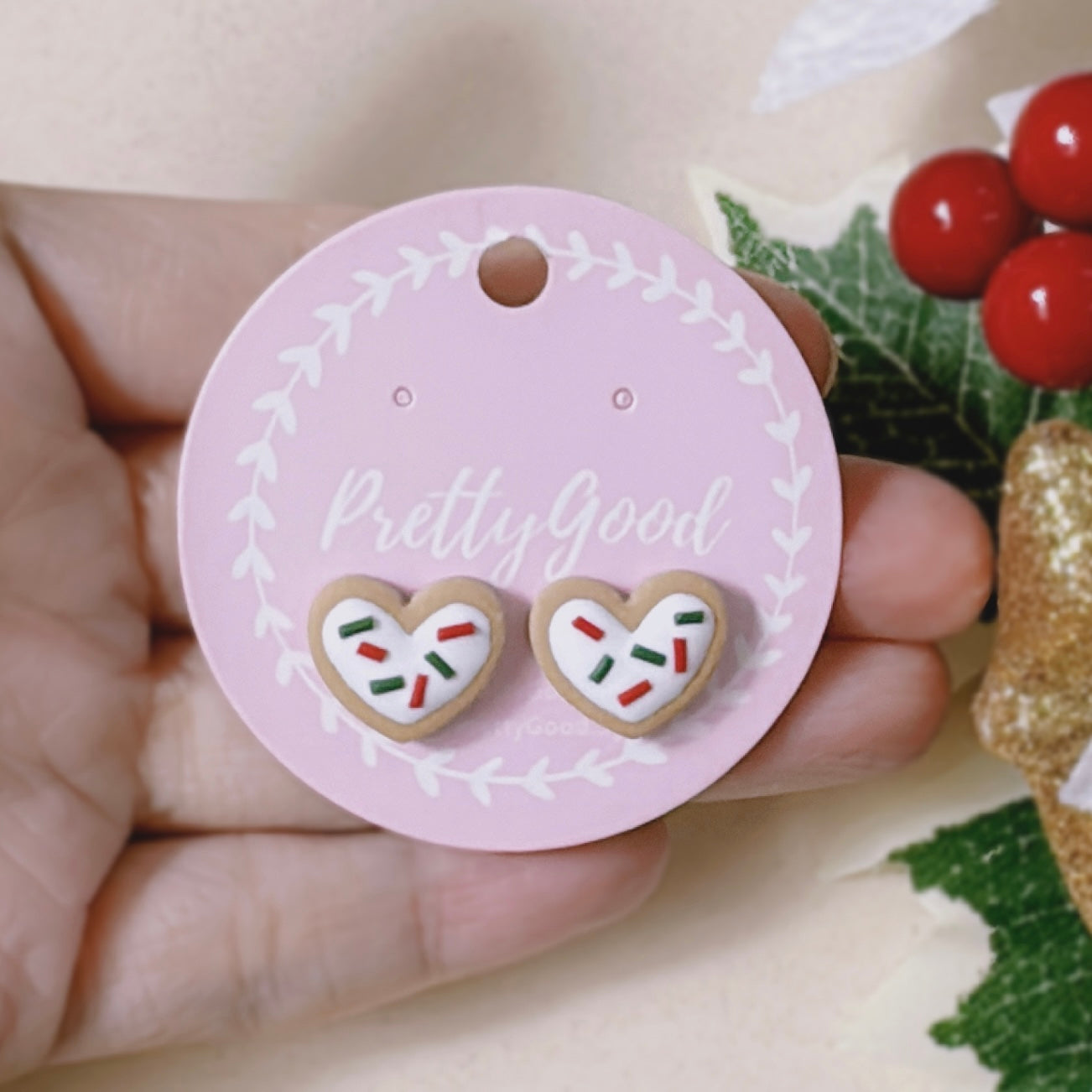 Christmas Cookie Studs, Handmade in Singapore, Polymer Clay Earrings