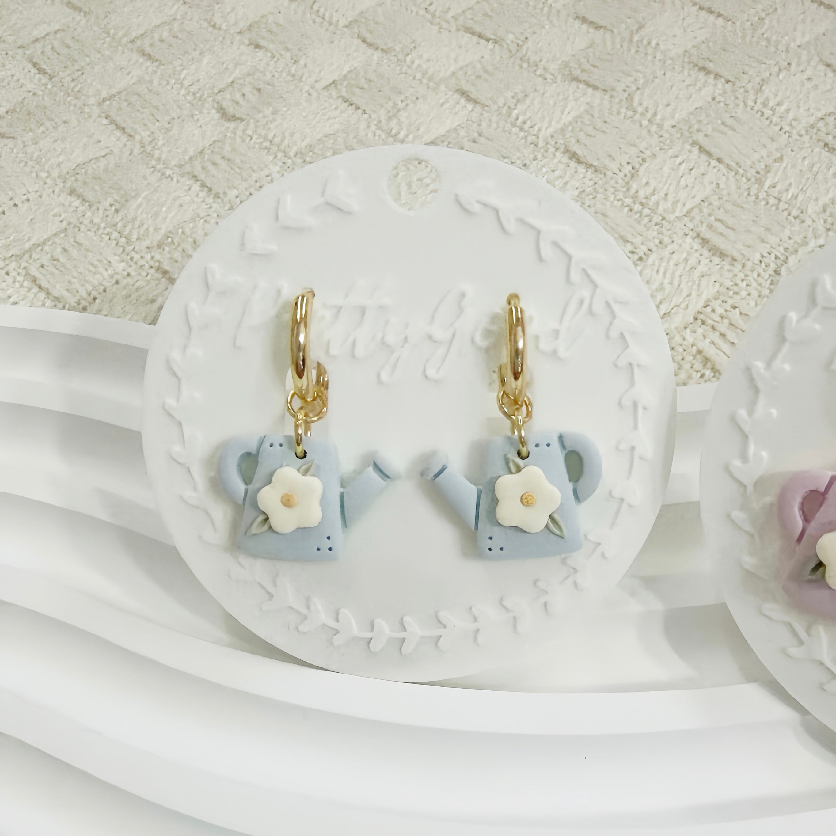 Floral Watering Can Polymer Clay Earrings | Cute Garden Dangle | Handmade Pastel Jewelry