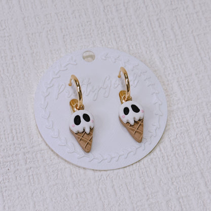 Handcrafted Ghost Ice Cream Earrings, Spooky Cute Summerween Huggies, Gift for Her