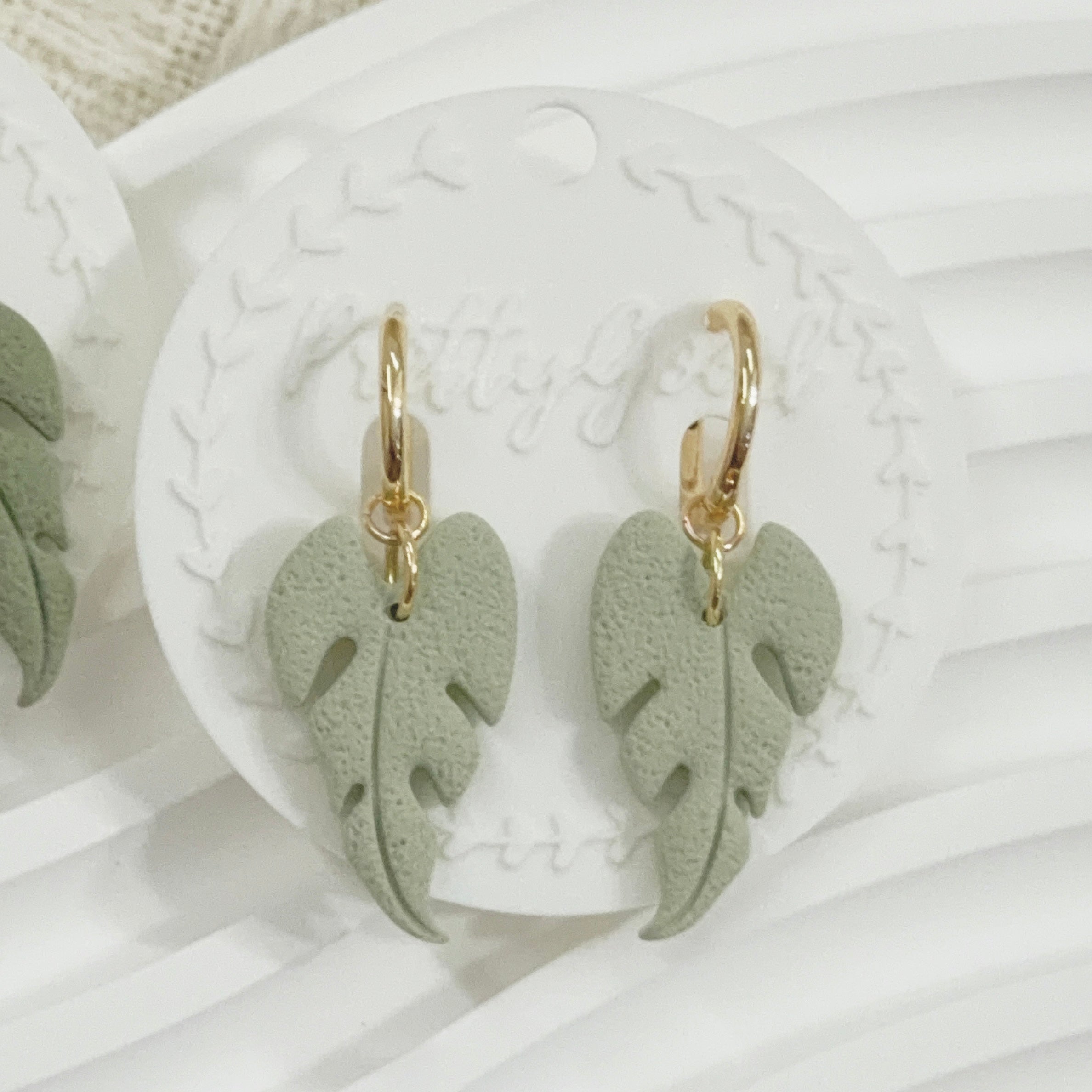 Soft Sage Leaf Polymer Clay Dangle Earrings | Minimal Green Everyday Jewelry
