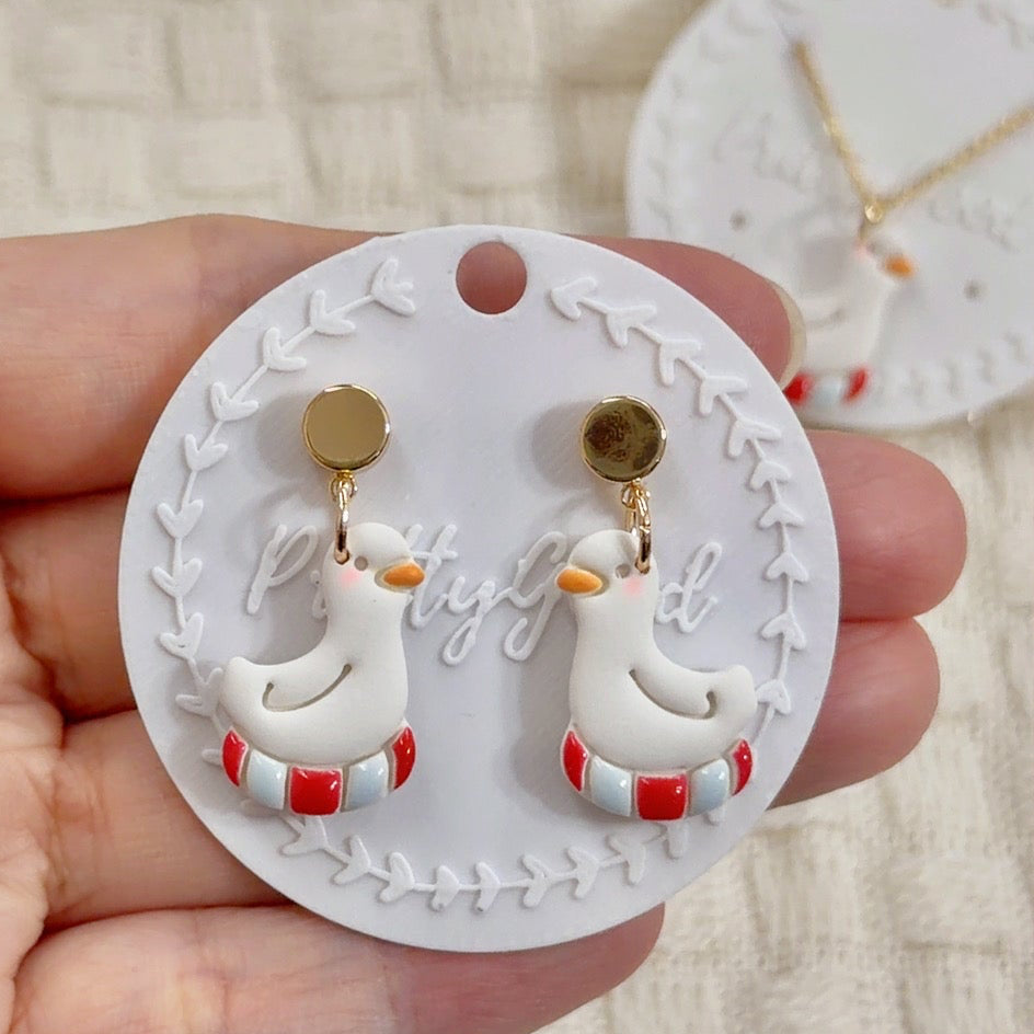Duck Float Earrings Necklace Set Cute Summer Duck Jewelry Gold Plated Dangle Necklace Handmade Lightweight