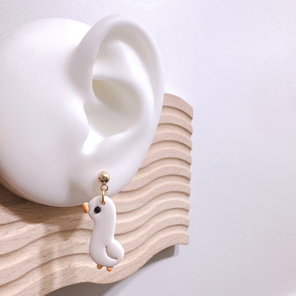 Handcrafted Chubby White Duck Dangle Earrings – Cute & Spring-Ready