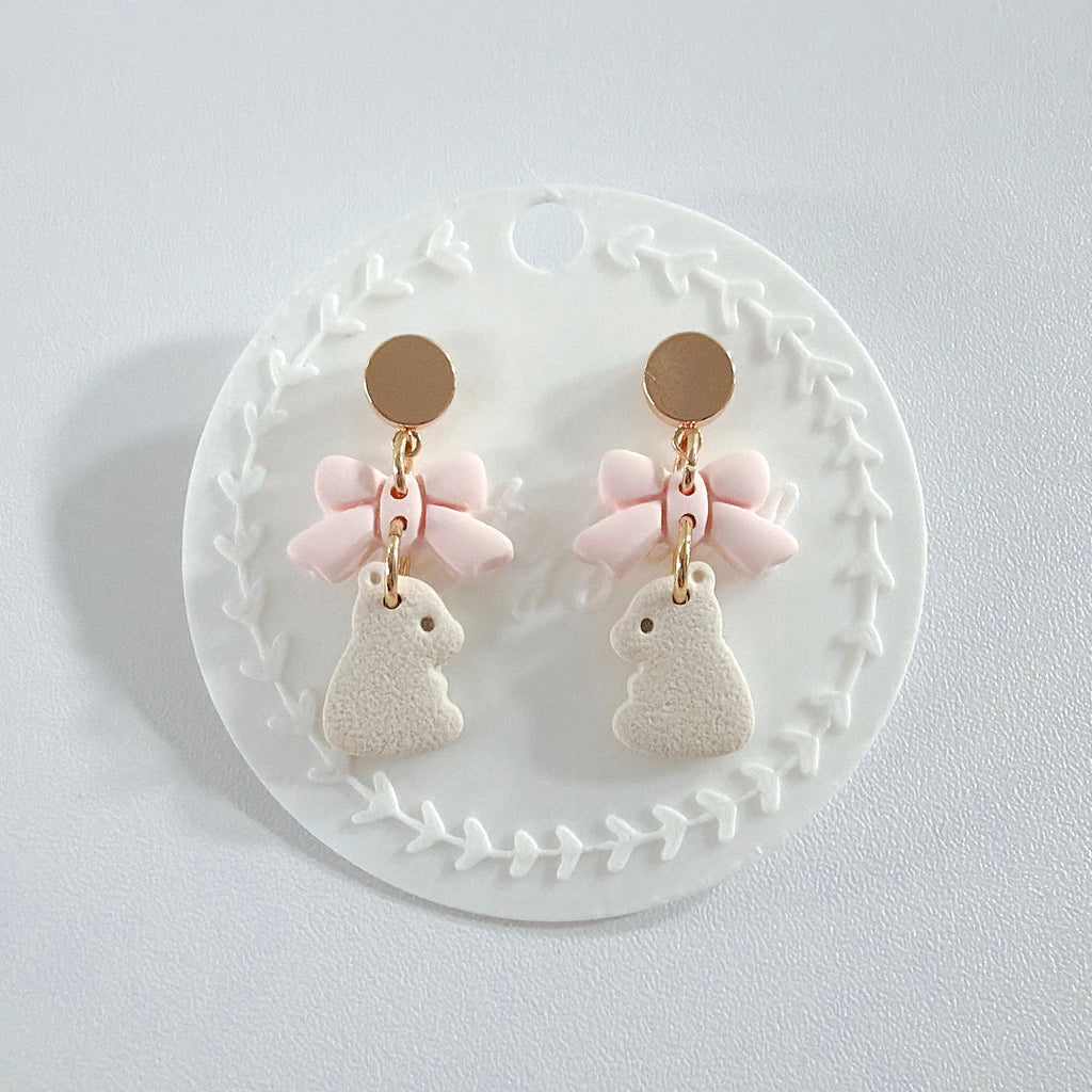 Bear Bow Dangle Earrings | Handmade Polymer Clay Bear Earrings | Cute Gift for Her