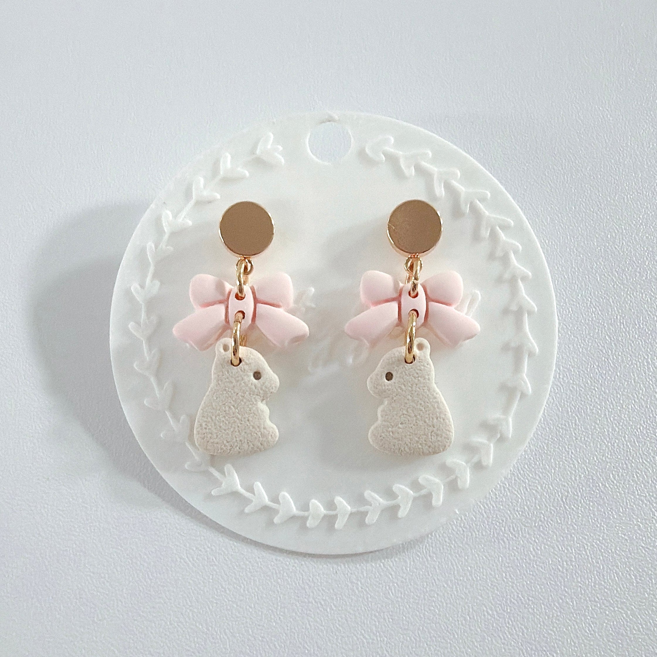 Bear Bow Dangle Earrings | Handmade Polymer Clay Bear Earrings | Cute Gift for Her