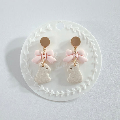 Bear Bow Dangle Earrings | Handmade Polymer Clay Bear Earrings | Cute Gift for Her