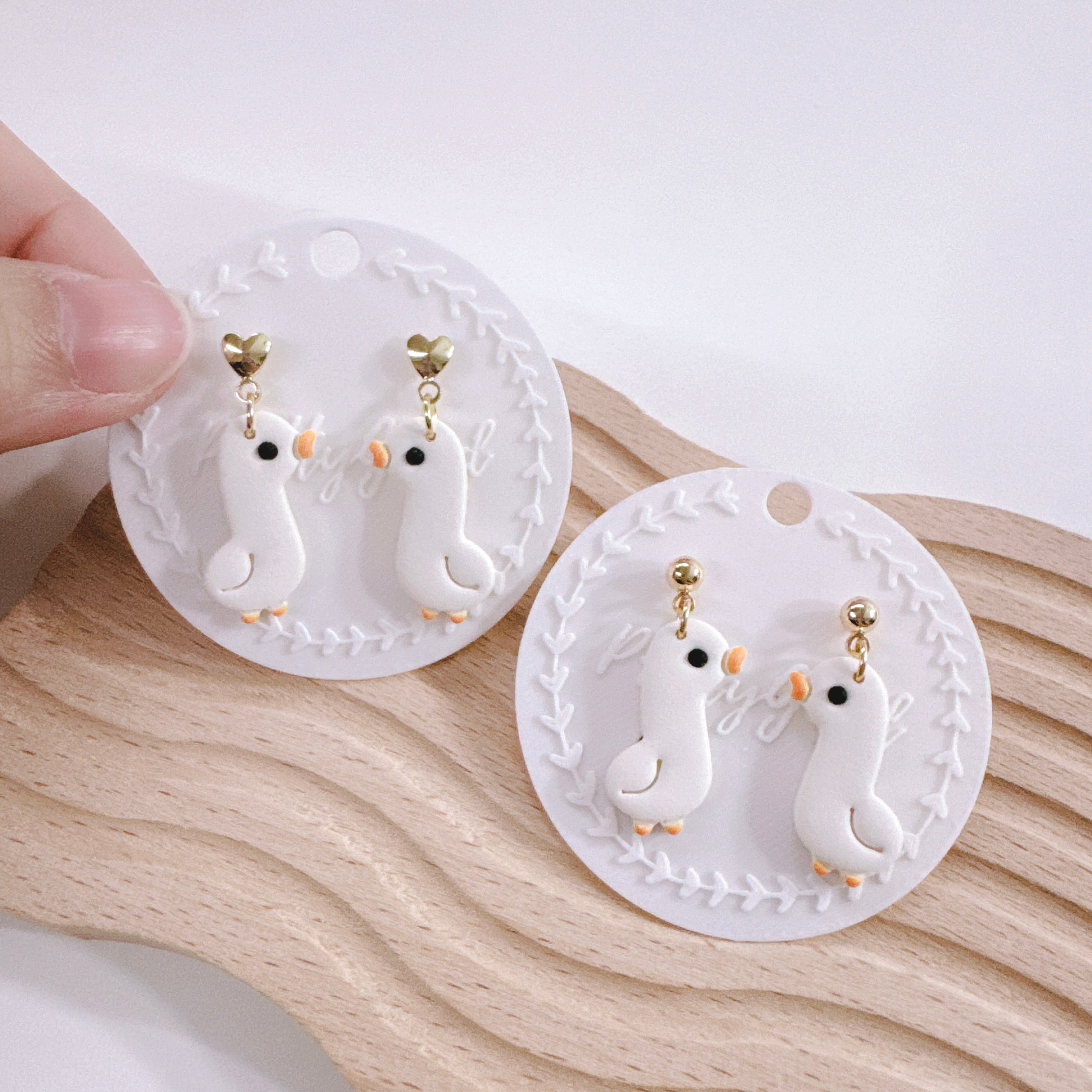 Handcrafted Chubby White Duck Dangle Earrings – Cute & Spring-Ready