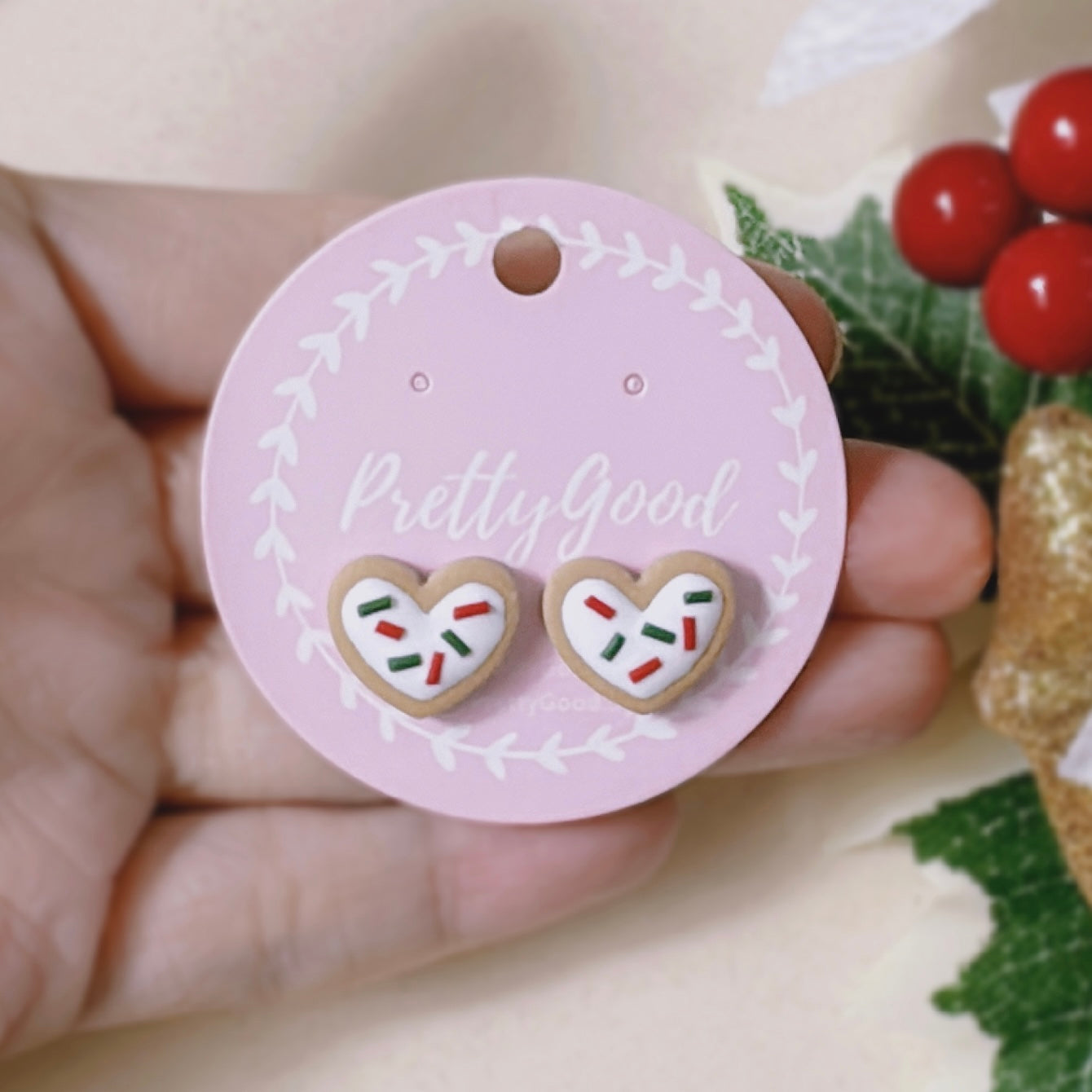 Christmas Cookie Studs, Handmade in Singapore, Polymer Clay Earrings