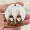 Floral Bear Huggie Earrings Cute Bear With Flower Bouquet 18K Gold Plated Dangle Earrings Handmade Polymer Clay